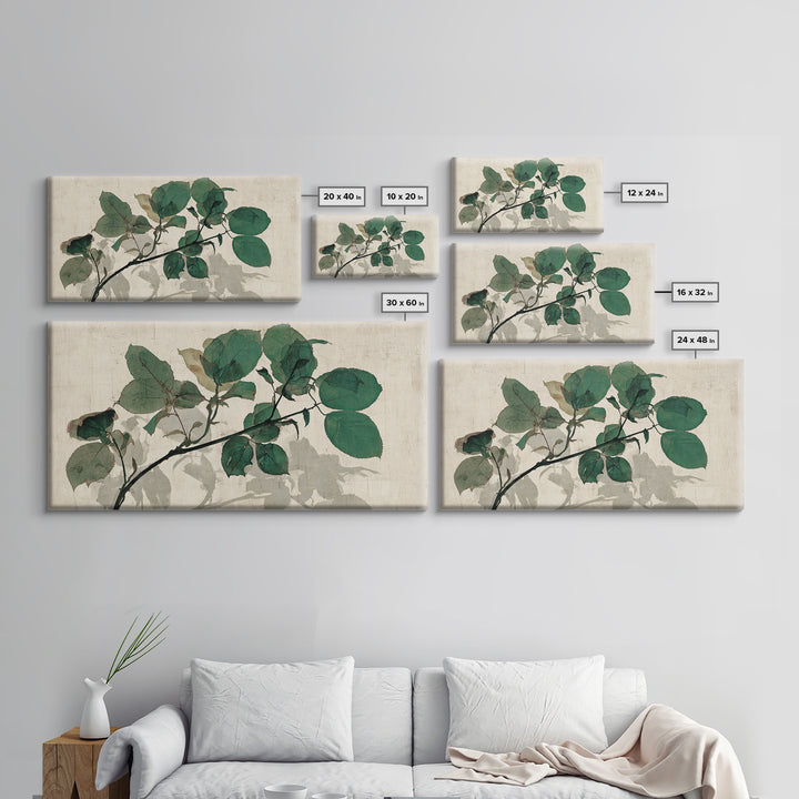 Black Ink Botanical Silhouette on Cream Paper Canvas Print, Botanical Art, Art Print, Living Room Decor, Fine Art, Botanic, BOT-2x1-41