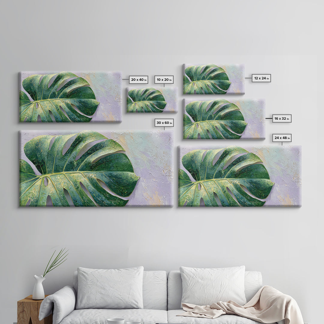 Oversized Monstera Leaf Framed Canvas Print, Botanical Art, Poster, Living Room Decor, Fine Art, Botanic, Art Nouveau, BOT-2x1-46