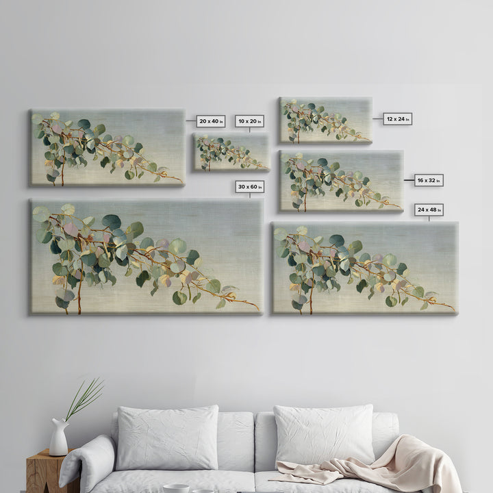 Eucalyptus Stems in Soft Sage Tones Framed Canvas Print, Botanical Art, Abstract Art, Living Room Decor, Fine Art, Botanic, BOT-2x1-55