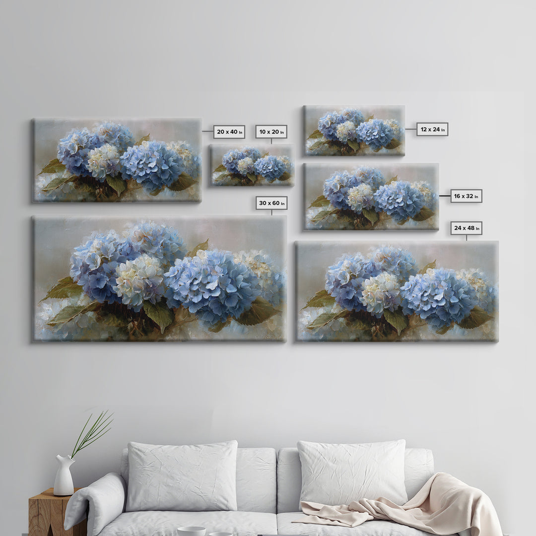 Blue Hydrangea Cluster Canvas Print, Botanical Art, Wall Art, Living Room Decor, Watercolor Art, Botanic, Digital Wall Art, BOT-2x1-62