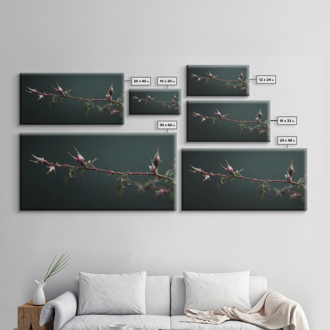 Wild Rose Branch Canvas Print, Botanical Art, Home Decor, Living Room Decor, Fine Art, Botanic, Original Art, Art Nouveau, BOT-2x1-66