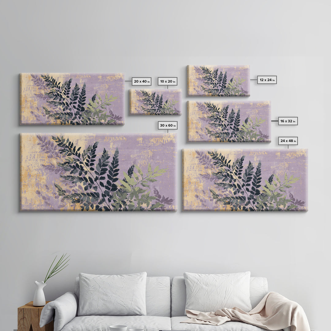 Fern Shadow Pattern on Plaster Surface Framed Canvas Print, Botanical Art, Gallery Decor, Living Room Decor, Fine Art, Botanic, BOT-2x1-67