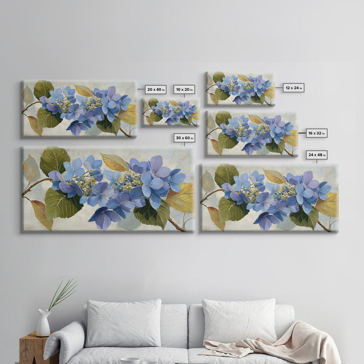 Blue Hydrangea Cluster Framed Canvas Print, Botanical Art, Art Print, Living Room Decor, Fine Art, Botanic, Digital Print, BOT-2x1-86