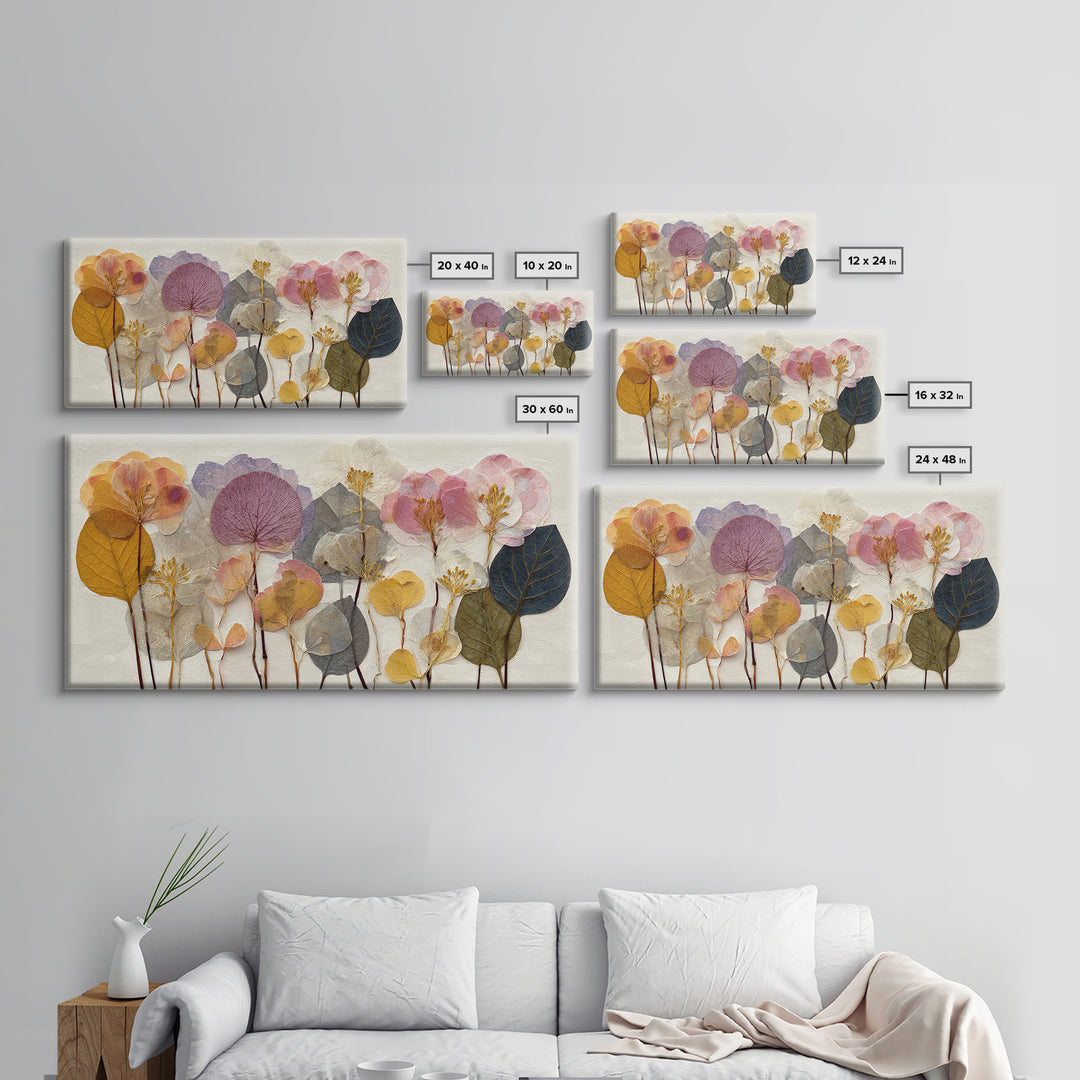 Pressed Flower Collage Framed Canvas Print, Botanical Art, Living Room Decor, Botanic, Fine Art Print, Statement Artwork, BOT-2x1-96