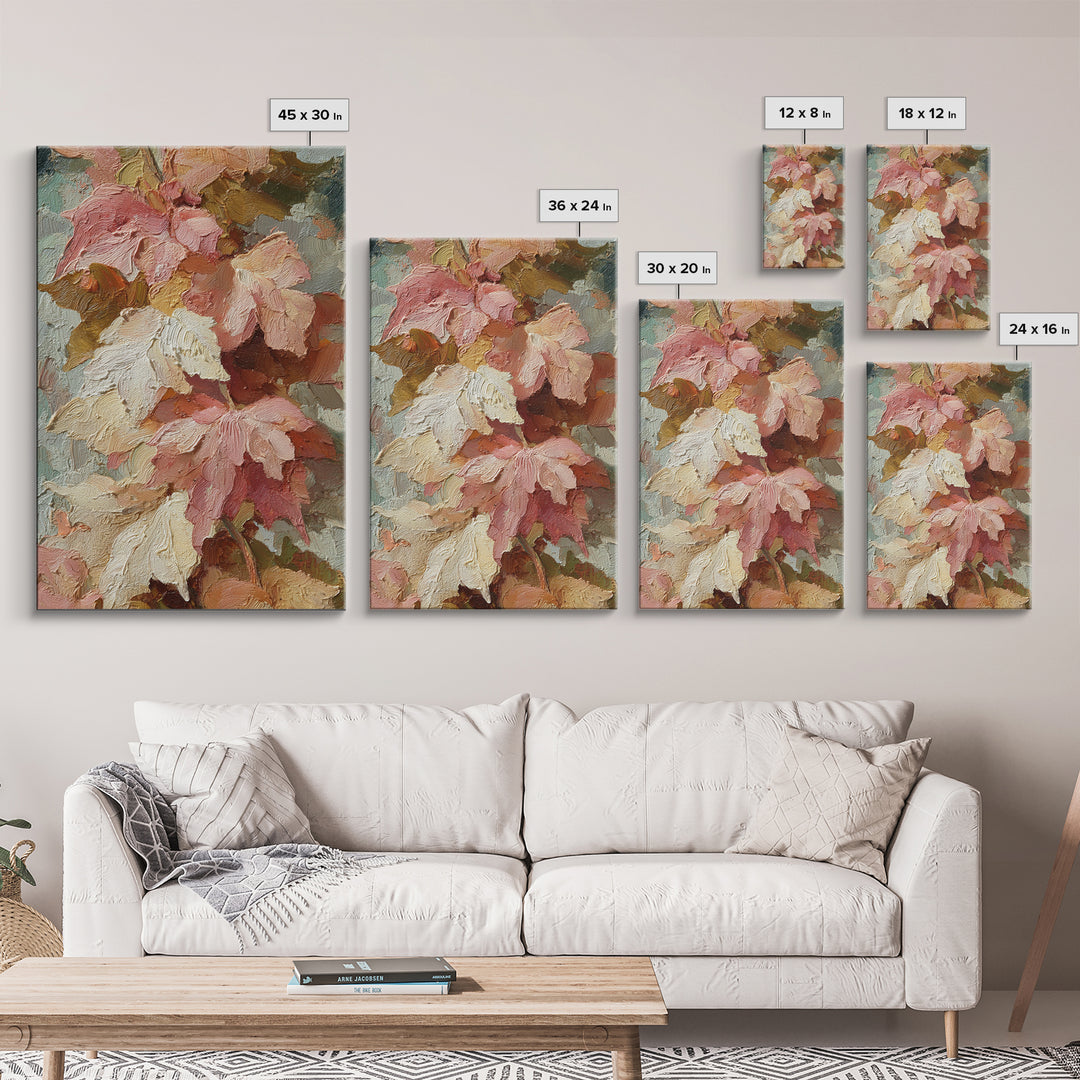 Autumn Leaves Specimen Collection Framed Canvas Print, Botanical Art, Whimsical Decor, Living Room Decor, Oil Painting, Botanic, BOT-2x3-28