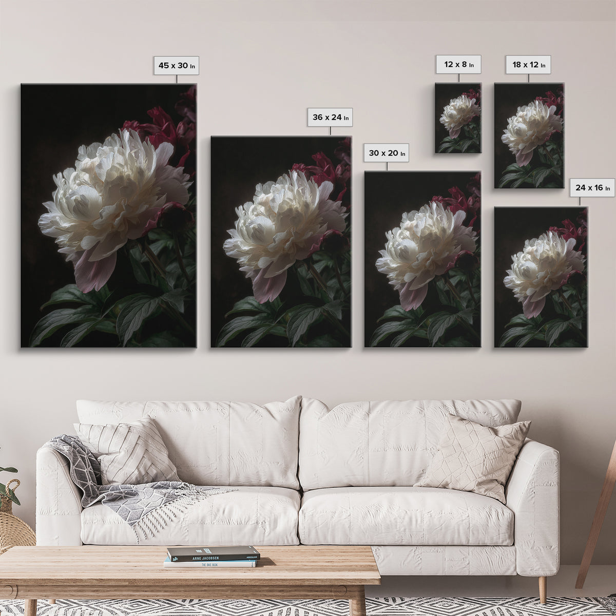 Peony Bloom with Layered Romantic Petals Framed Canvas Print, Botanical Art, Home Decor, Living Room Decor, Fine Art, Botanic, BOT-2x3-42