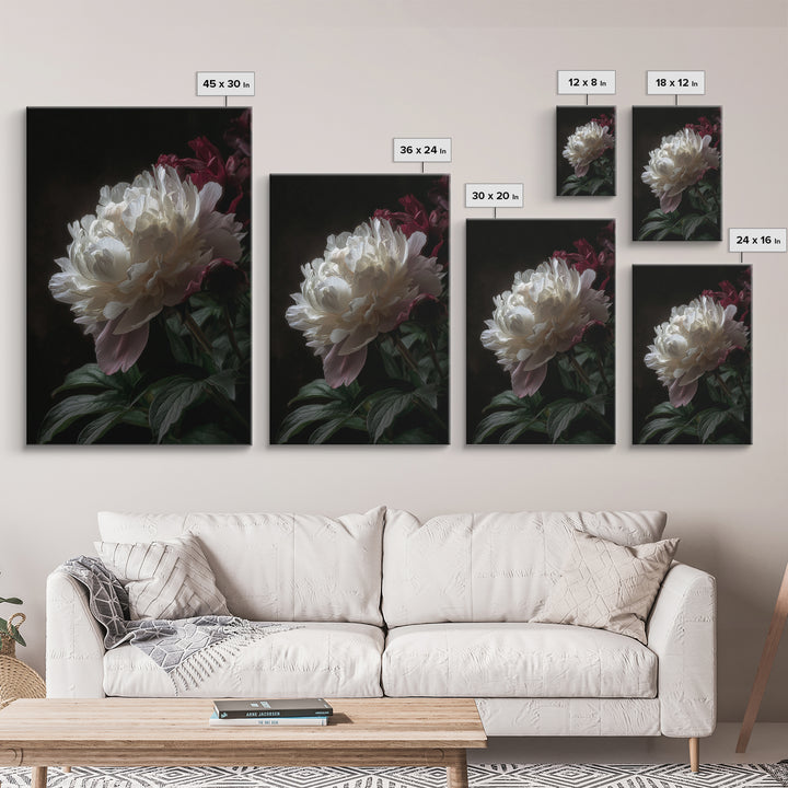 Peony Bloom with Layered Romantic Petals Framed Canvas Print, Botanical Art, Home Decor, Living Room Decor, Fine Art, Botanic, BOT-2x3-42