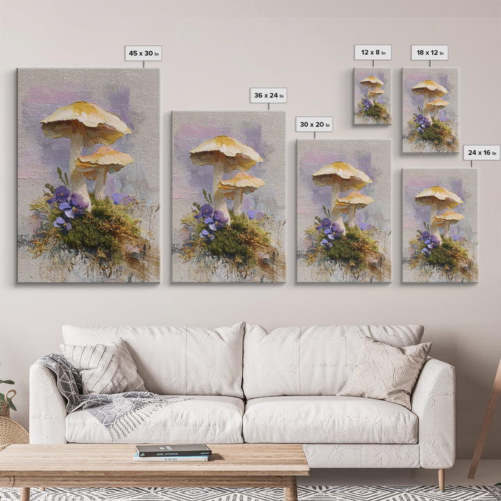 Mushrooms and Moss Botanical Field Study Canvas Print, Botanical Art, Bedroom Decor, Living Room Decor, Oil Painting, Botanic, BOT-2x3-65
