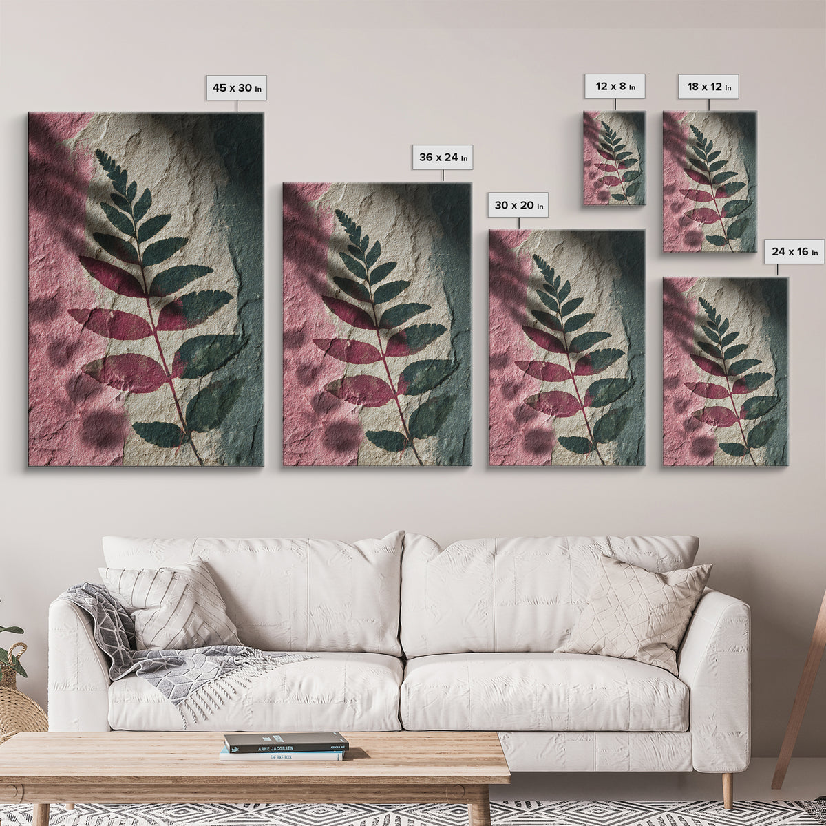 Fern Shadow Pattern on Plaster Surface Canvas Print, Botanical Art, Fine Art Print, Living Room Decor, Watercolor Art, Botanic, BOT-2x3-7