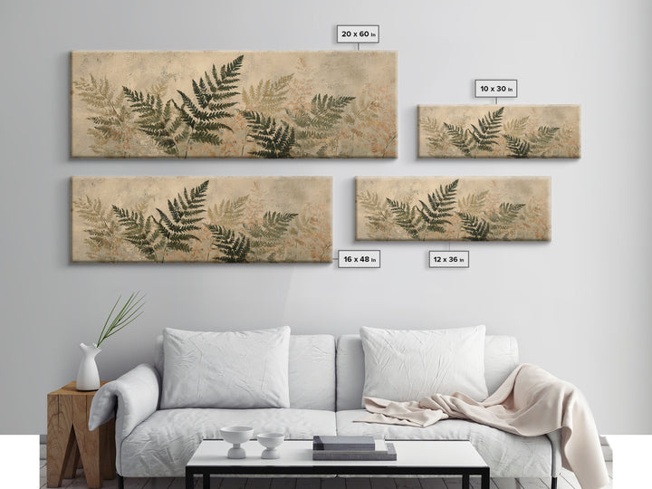 Fern Shadow Pattern on Plaster Surface Framed Canvas Print, Botanical Art, Gallery Decor, Living Room Decor, Fine Art, Botanic, BOT-3x1-15