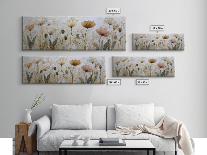 Poppy Field Botanical Study Canvas Print, Botanical Art, Whimsical Decor, Living Room Decor, Oil Painting, Botanic, BOT-3x1-33