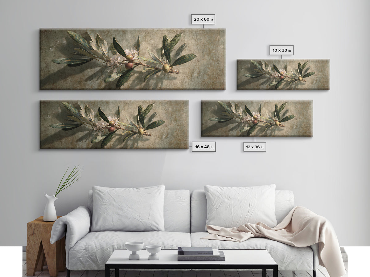 Single Olive Branch Framed Canvas Print, Botanical Art, Digital Art, Living Room Decor, Fine Art, Botanic, Printable Art, BOT-3x1-47