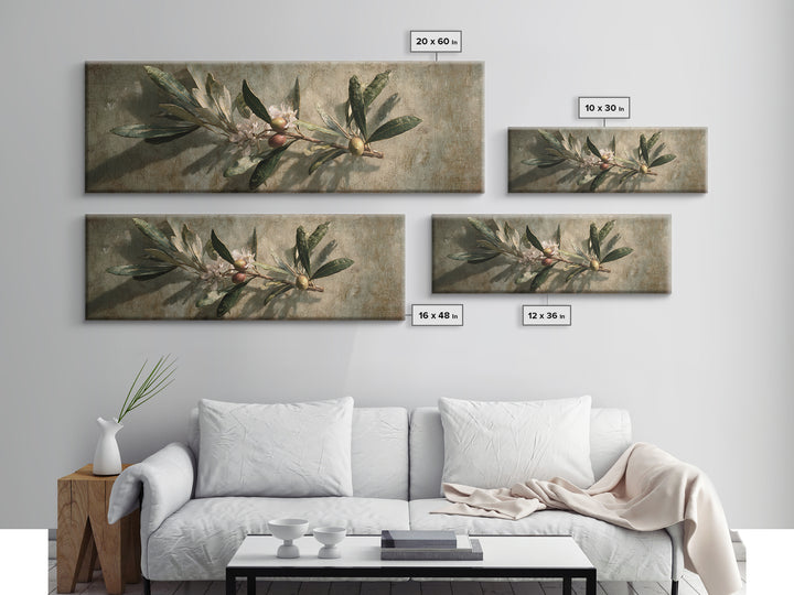 Single Olive Branch Framed Canvas Print, Botanical Art, Digital Art, Living Room Decor, Fine Art, Botanic, Printable Art, BOT-3x1-47