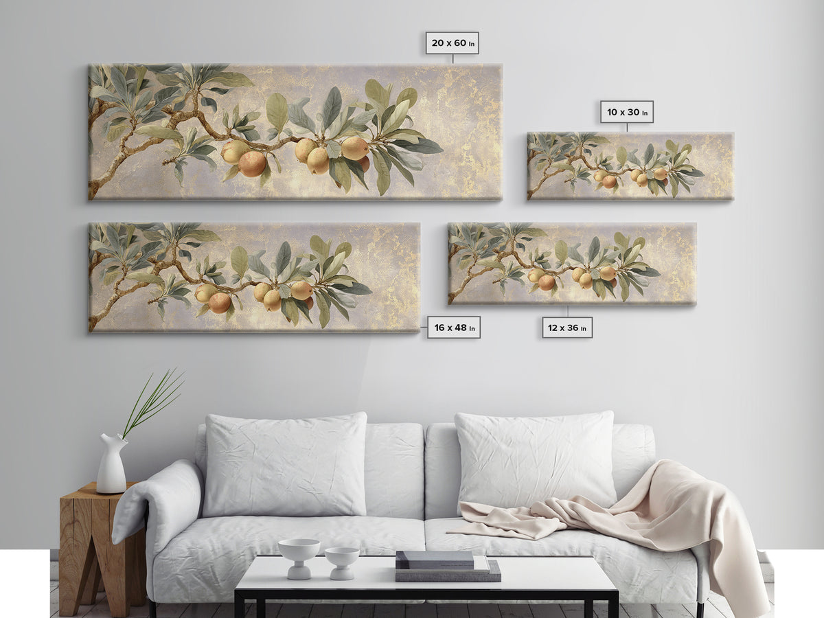Fig Branch with Fruit and Broad Leaves Framed Canvas Print, Botanical Art, Art, Living Room Decor, Oil Painting, Botanic, BOT-3x1-55
