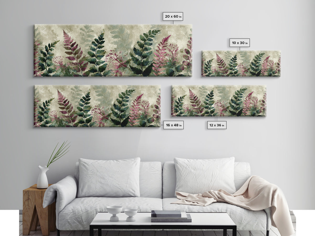 Fern Shadow Pattern on Plaster Surface Framed Canvas Print, Botanical Art, Living Room Decor, Watercolor Art, Botanic, BOT-3x1-63