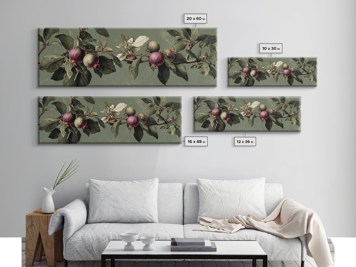 Fig Branch with Fruit and Broad Leaves Framed Canvas Print, Botanical Art, Statement Artwork, Living Room Decor, Botanic, BOT-3x1-7