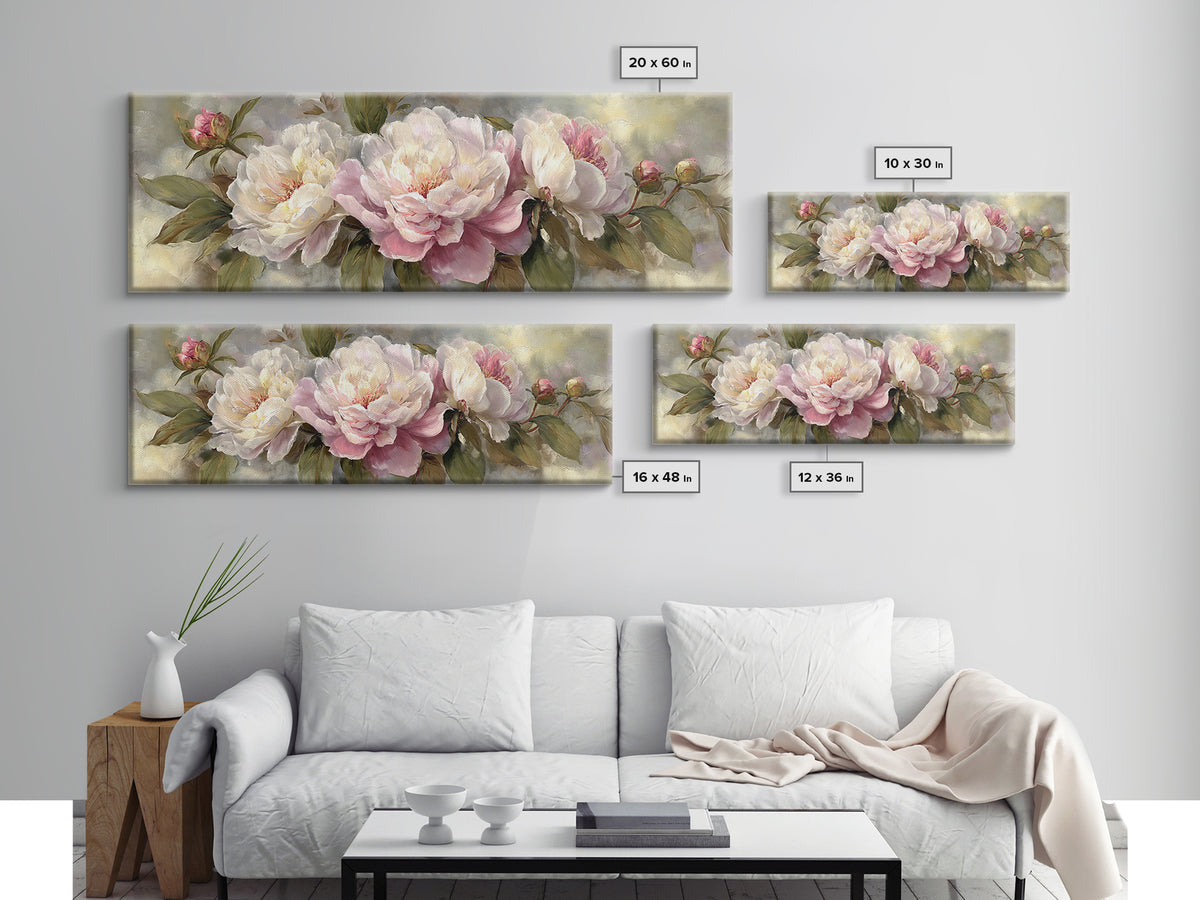 Peony Bloom with Layered Romantic Petals Framed Canvas Print, Botanical Art, Living Room Decor, Botanic, Fine Art Print, BOT-3x1-74