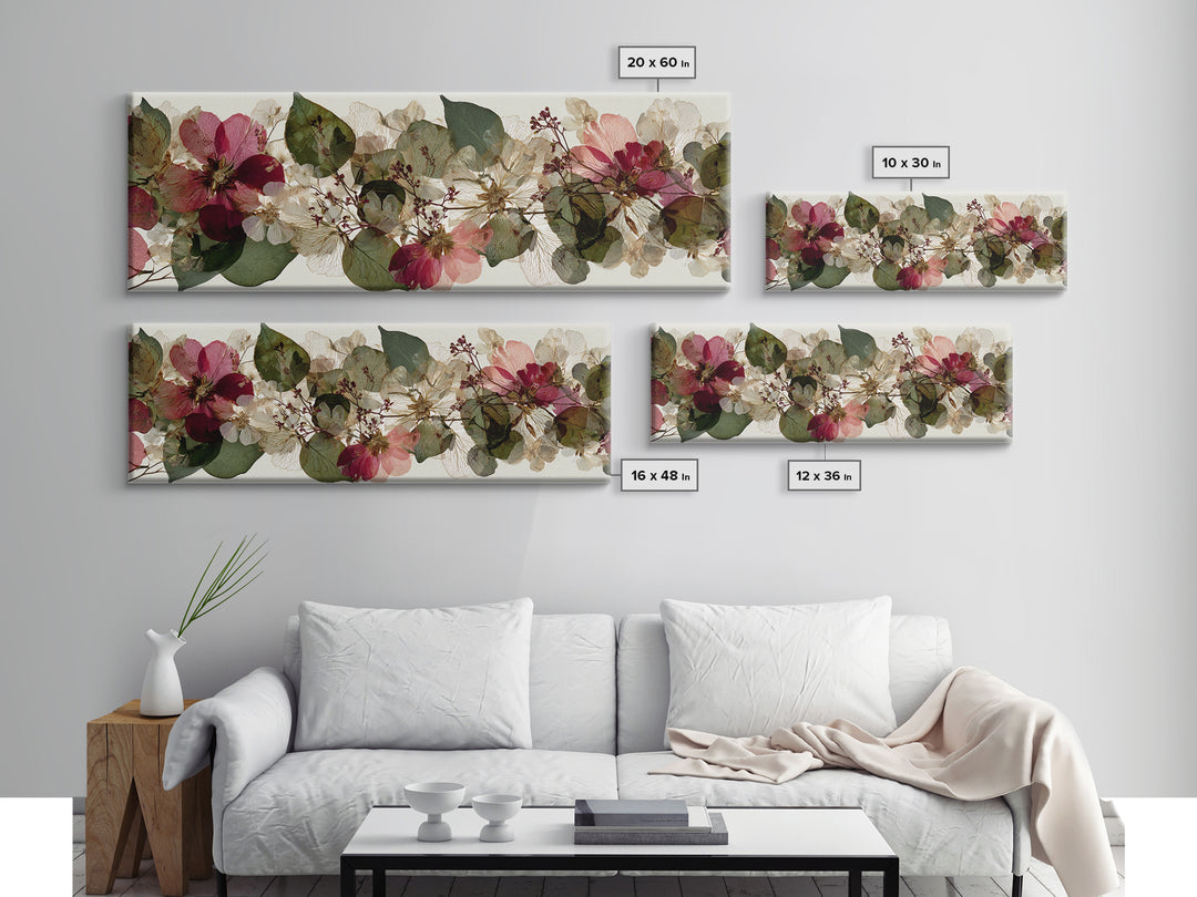 Pressed Flower Collage Canvas Print, Botanical Art, Digital Art, Living Room Decor, Fine Art, Botanic, Printable Art, BOT-3x1-92