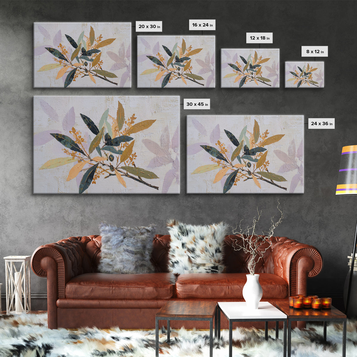 Single Olive Branch Framed Canvas Print, Botanical Art, Digital Art, Living Room Decor, Fine Art, Botanic, Printable Art, BOT-3x2-59