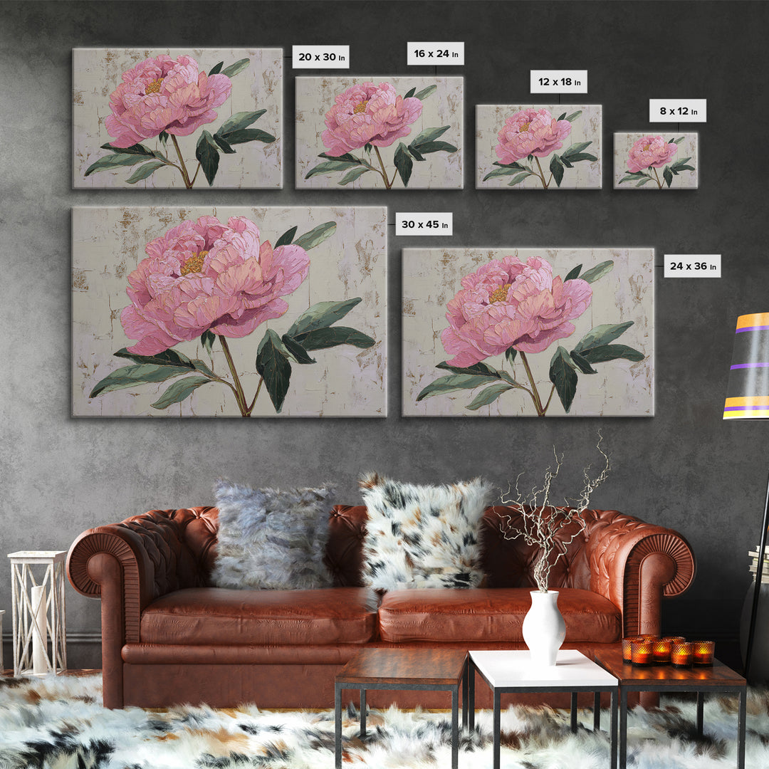 Peony Bloom with Layered Romantic Petals Canvas Print, Botanical Art, Digital Print, Living Room Decor, Watercolor Art, Botanic, BOT-3x2-62