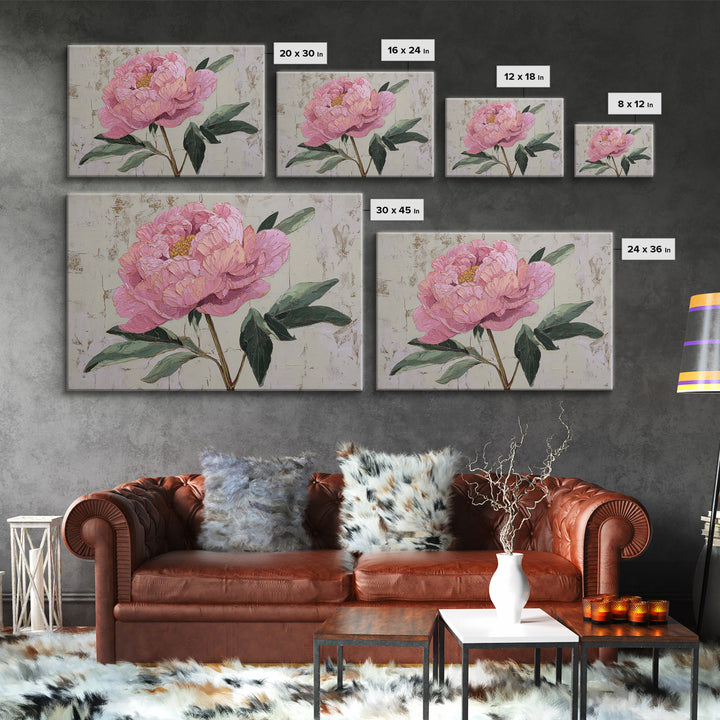 Peony Bloom with Layered Romantic Petals Canvas Print, Botanical Art, Digital Print, Living Room Decor, Watercolor Art, Botanic, BOT-3x2-62