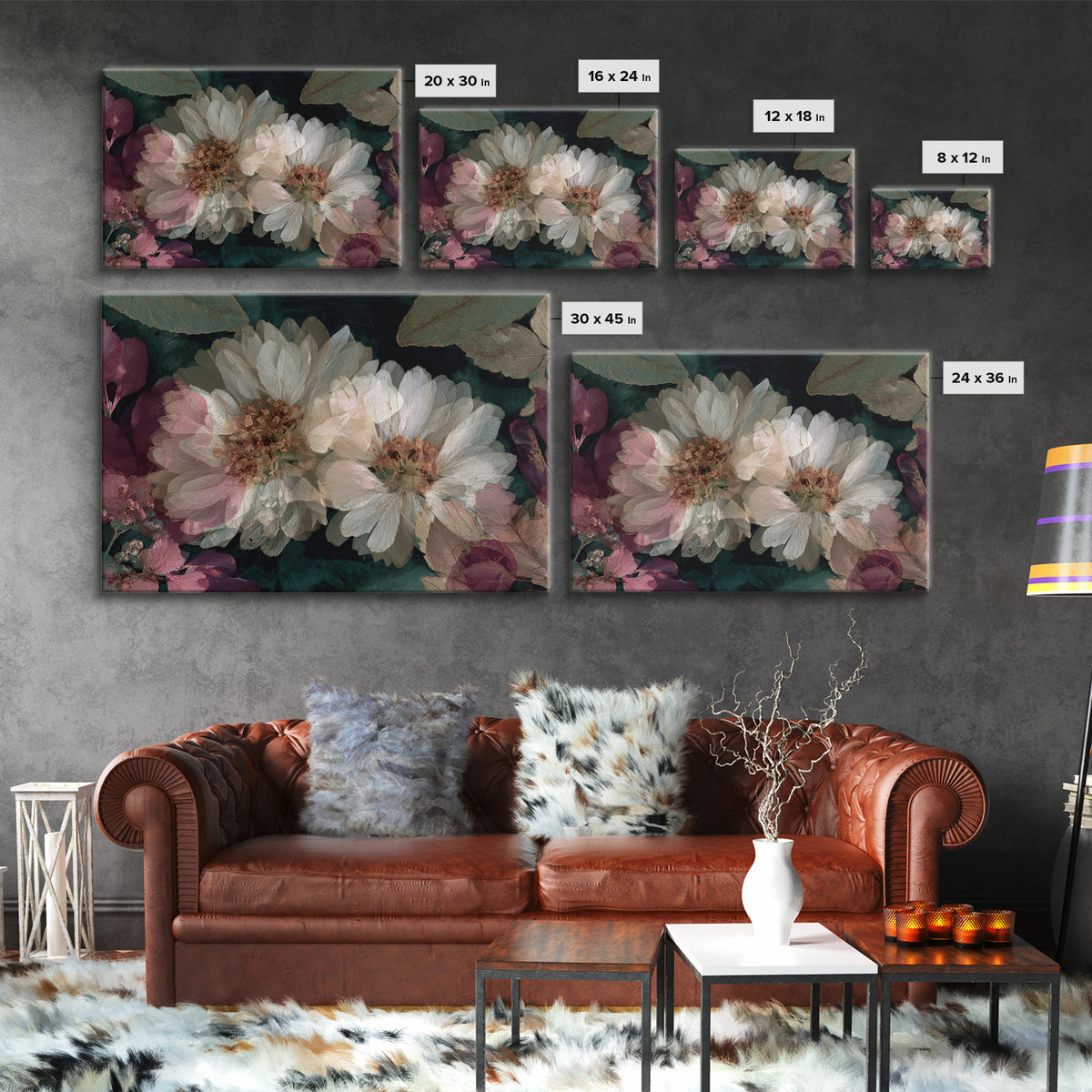 Pressed Flower Collage Framed Canvas Print, Botanical Art, Living Room Decor, Botanic, Fine Art Print, Statement Artwork, BOT-3x2-8
