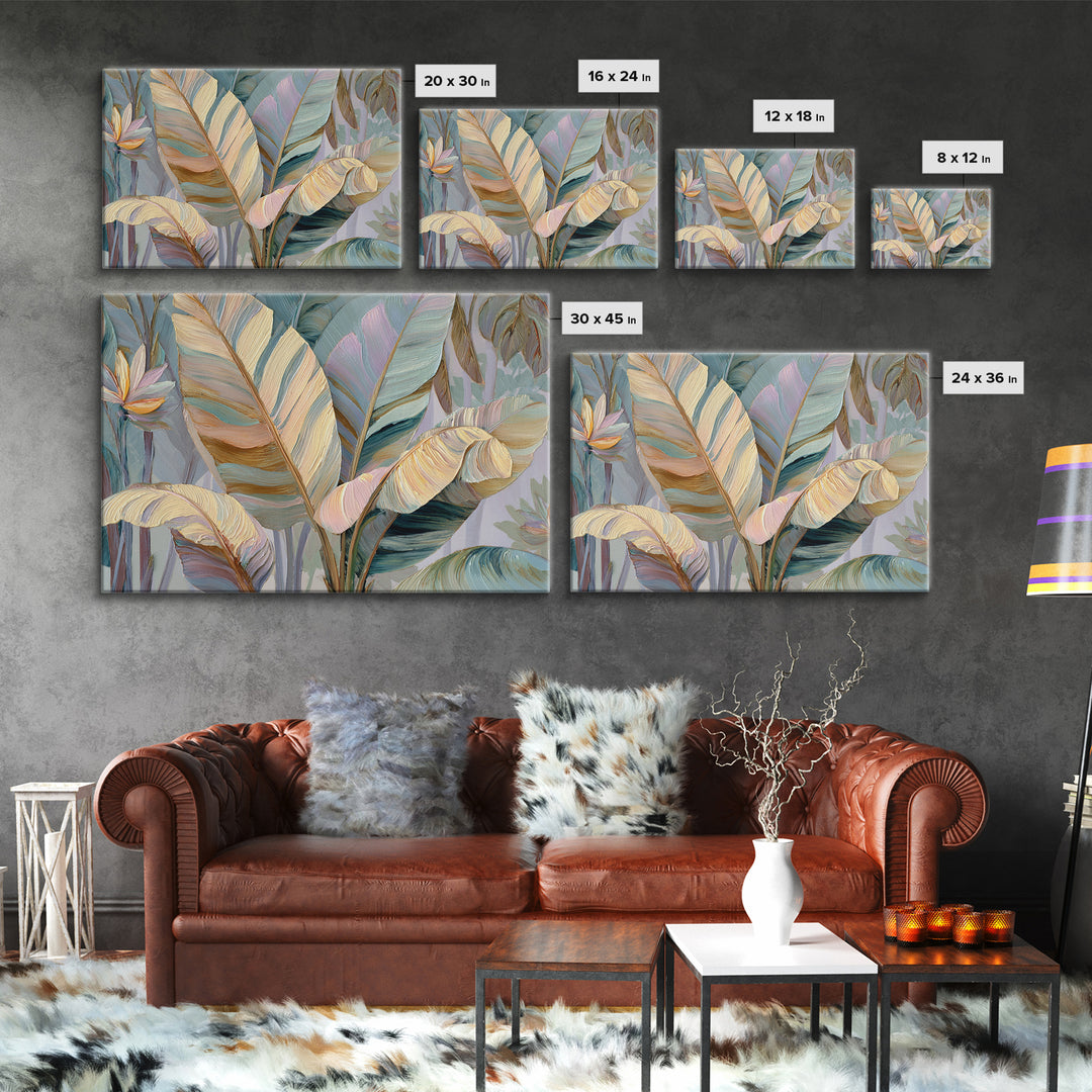 Tropical Banana Leaf Painted Canvas Print, Botanical Art, Poster, Living Room Decor, Botanic, Art Nouveau, Framed Wall Art, BOT-3x2-84
