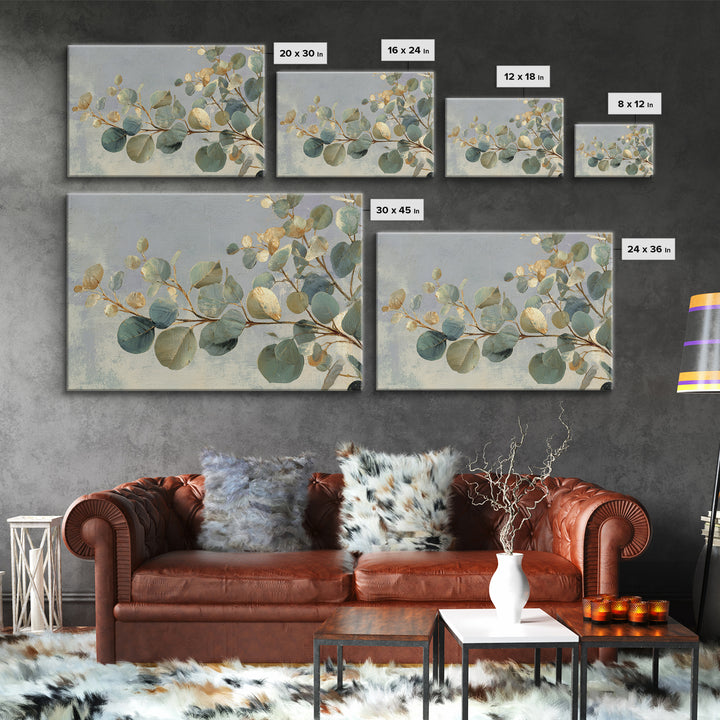 Eucalyptus Stems in Soft Sage Tones Framed Canvas Print, Botanical Art, Poster, Living Room Decor, Fine Art, Botanic, BOT-3x2-87