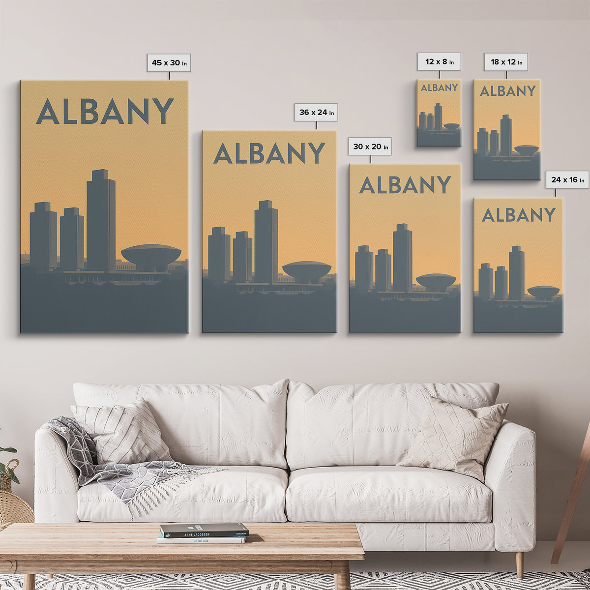 Albany New York Travel Poster, Framed Canvas Print, Sunset Skyline Wall Art, Albany Poster Print, Retro Travel Print, Living Room Wall Art