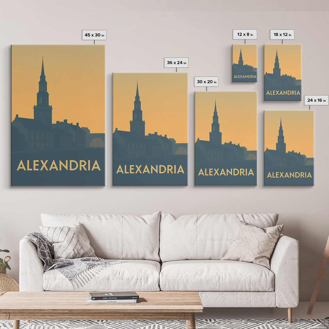Alexandria Travel Poster, Canvas Print, Sunset Skyline Wall Art, Alexandria City Art, Travel Wall Decor, City Art Print, Home Office Decor