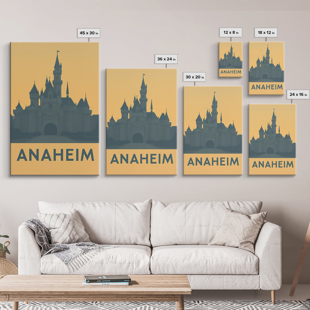 Anaheim Travel Poster, Framed Canvas Print, Mid Century Travel Art, Anaheim Art Print, Travel Art Print, City Illustration, Vintage Print