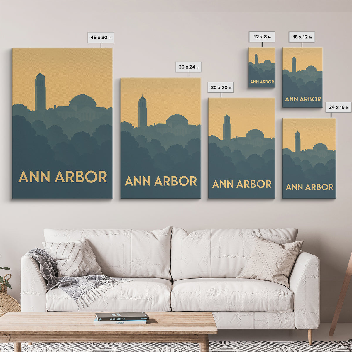 Ann Arbor Michigan Travel Poster, Canvas Print, Minimalist Retro Wall Art, Ann Arbor Travel Art, Travel Art Print, Living Room Wall Art