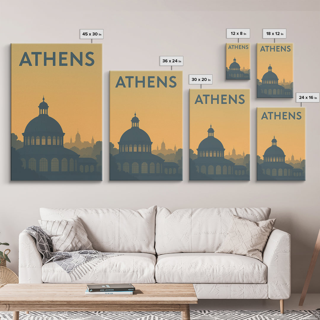 Athens Georgia Travel Poster, Canvas Print, Sunset Skyline Wall Art, Athens City Art, Wanderlust Decor, Travel Art Print, City Travel Prints