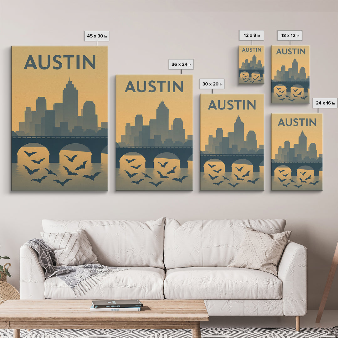 Austin Texas Travel Poster, Canvas Print, Mid Century Travel Art, Austin Travel Art, Eclectic Wall Decor, Gift For Travelers, Wall Art