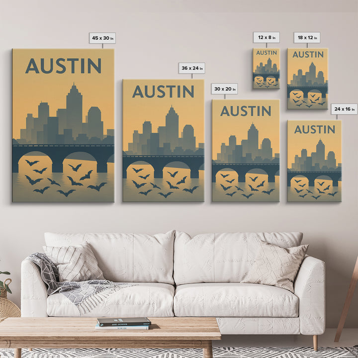 Austin Texas Travel Poster, Canvas Print, Mid Century Travel Art, Austin Travel Art, Eclectic Wall Decor, Gift For Travelers, Wall Art