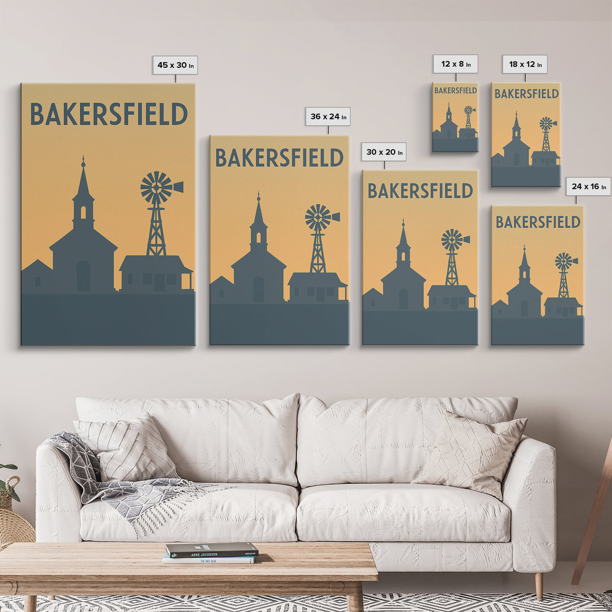 Bakersfield Travel Poster, Framed Canvas Print, Sunset Skyline Wall Art, Bakersfield Wall Art, Wanderlust Decor, Travel Wall Decor