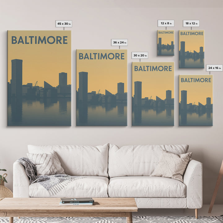 Baltimore Travel Poster, Canvas Print, Sunset Skyline Wall Art, Baltimore Travel Art, Fine Art Print, Vintage Travel Art, City Art Print