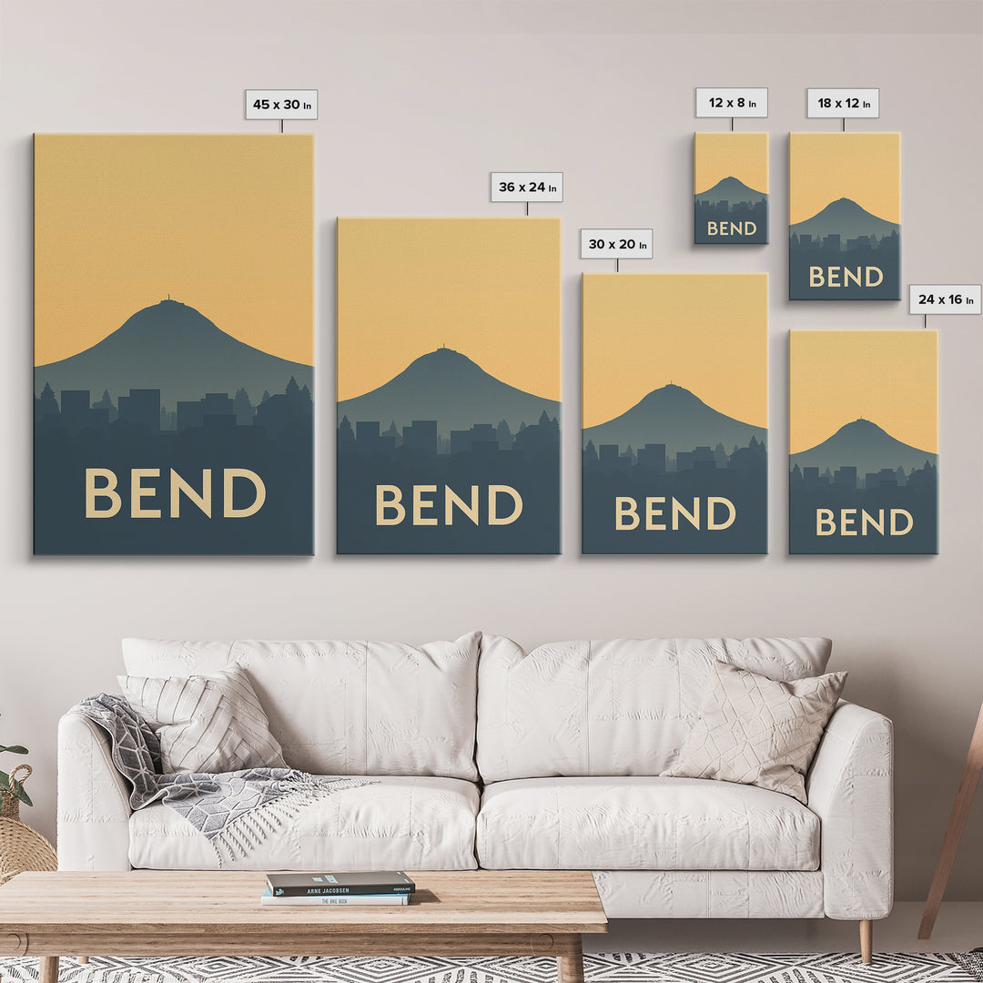 Bend Travel Poster, Framed Canvas Print, Vintage City Poster Art, Bend City Art, Retro Travel Print, City Art Print, Vintage City Art