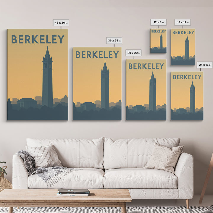 Berkeley California Travel Poster, Canvas Print, Sunset Skyline Wall Art, Berkeley Print, Travel Wall Art, Wall Decor, Travel Art Print