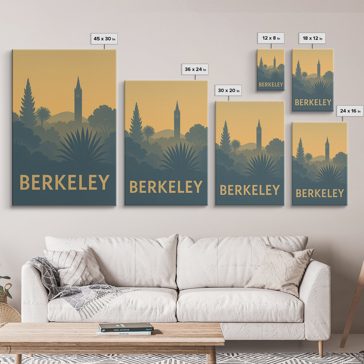 Berkeley Travel Poster, Framed Canvas Print, Sunset Skyline Wall Art, Berkeley City Art, Mid Century Wall Art, Vintage City Poster