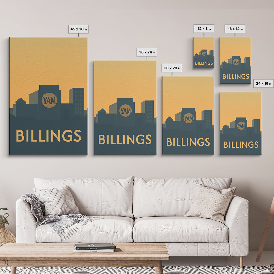 Billings Travel Poster, Framed Canvas Print, Mid Century Travel Art, Billings Wall Art, Travel Art Print, City Illustration, Travel Gift