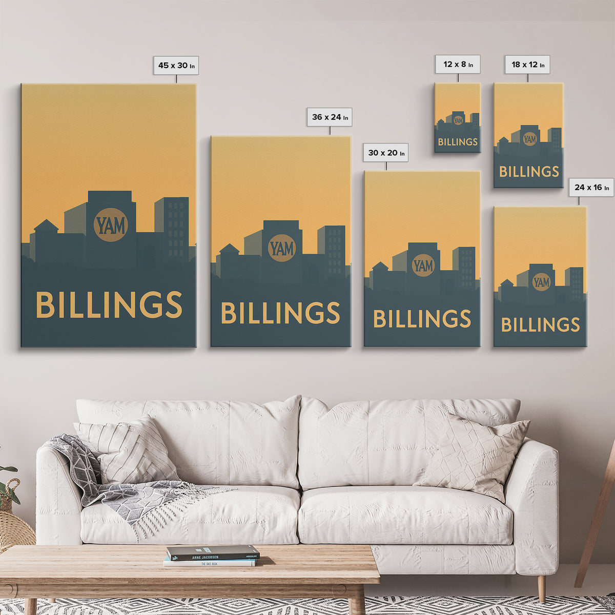 Billings Travel Poster, Framed Canvas Print, Mid Century Travel Art, Billings Wall Art, Travel Art Print, City Illustration, Travel Gift