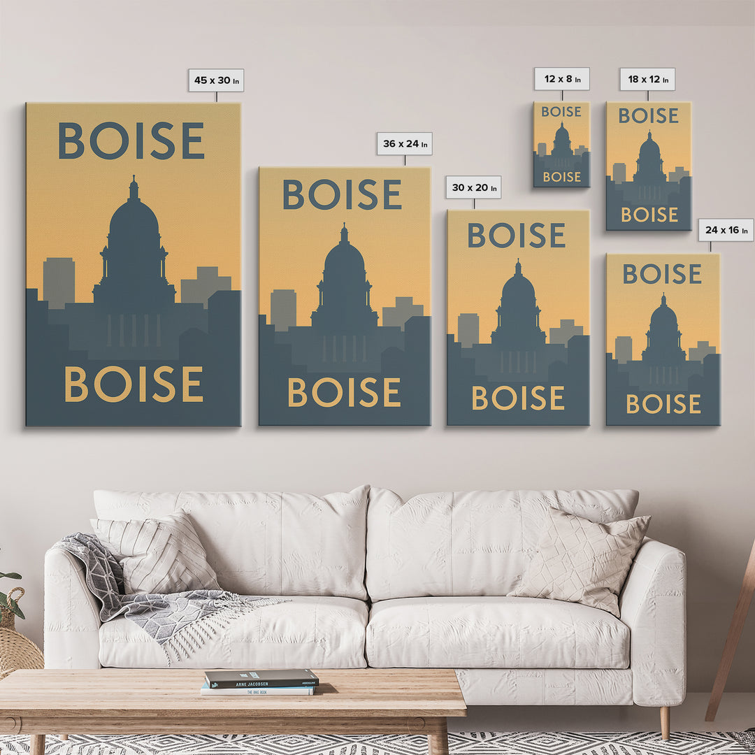 Boise Travel Poster, Framed Canvas Print, Minimalist Retro Wall Art, Boise City Art, City Travel Prints, City Illustration, Retro Poster