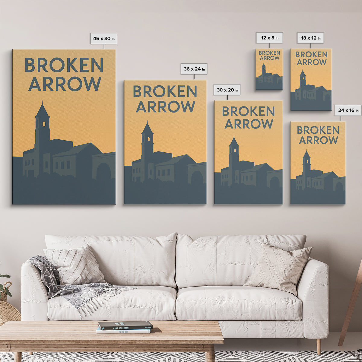 Broken Arrow Oklahoma Travel Poster, Canvas Print, Minimalist Retro Wall Art, Broken Arrow Art Print, Travel Poster Set, Vintage City Art