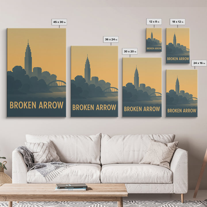 Broken Arrow Travel Poster, Canvas Print, Sunset Skyline Wall Art, Broken Arrow Poster Print, Eclectic Wall Decor, Retro Travel Print