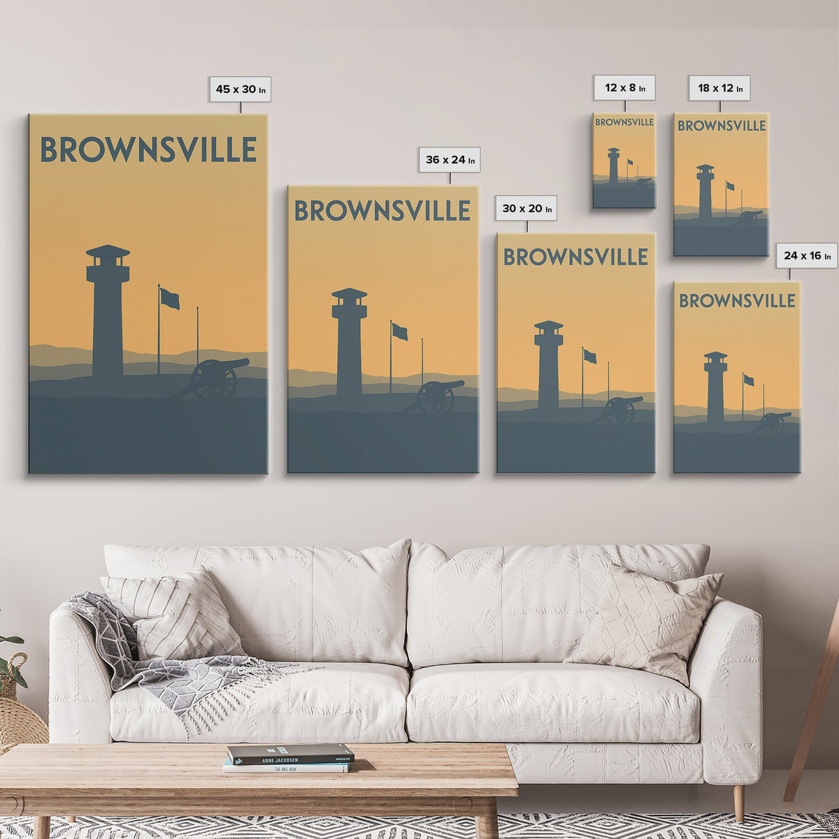Brownsville Travel Poster, Framed Canvas Print, Minimalist Retro Wall Art, Brownsville Poster Print, Wanderlust Decor, Mid Century Wall Art