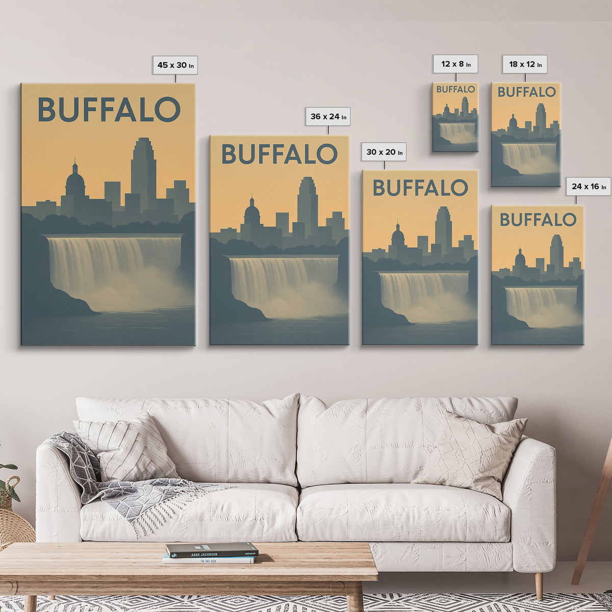 Buffalo Travel Poster, Framed Canvas Print, Sunset Skyline Wall Art, Buffalo Wall Art, Retro Travel Print, Wanderlust Decor, Poster Print