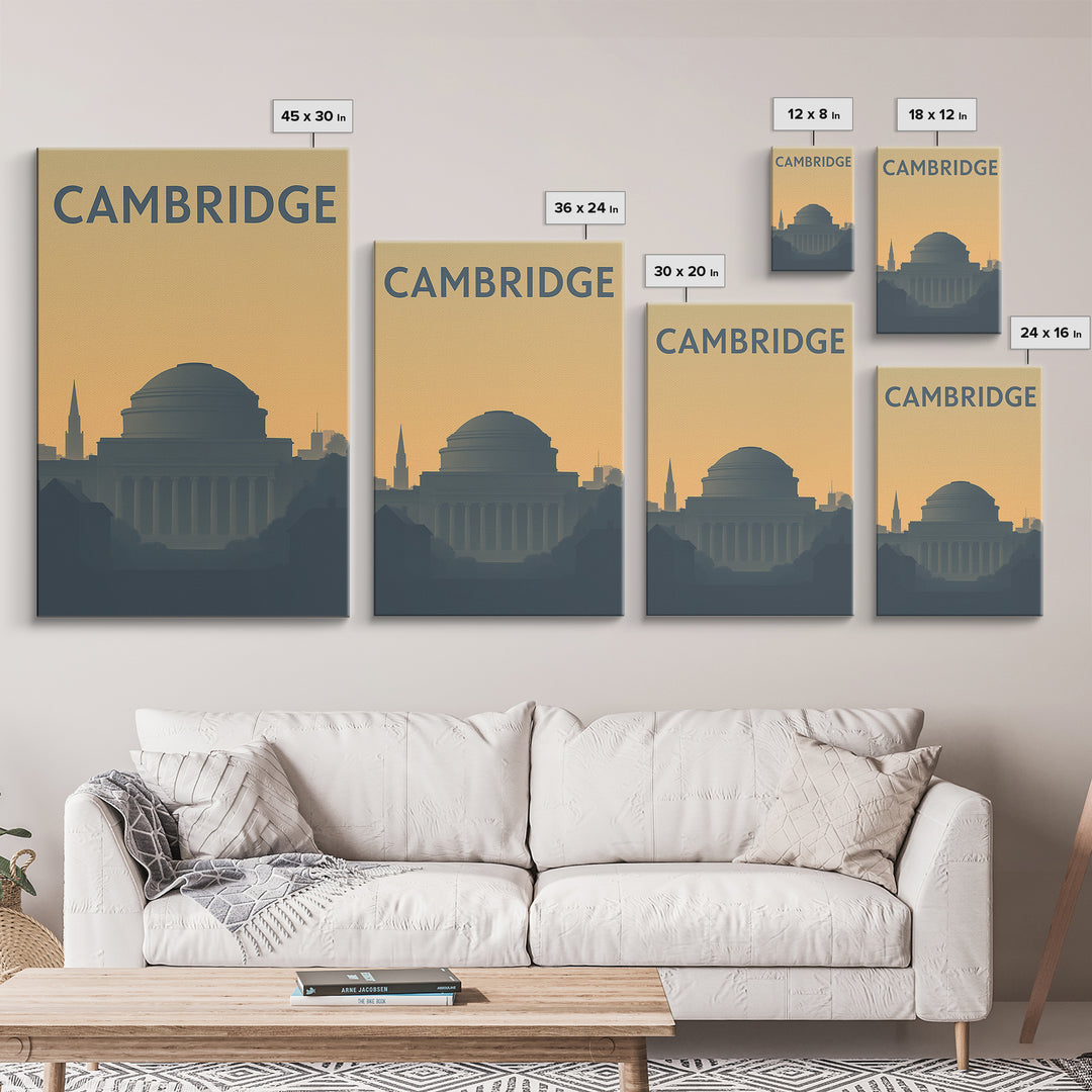 Cambridge Travel Poster, Framed Canvas Print, Minimalist Retro Wall Art, Cambridge Wall Art, Modern Wall Decor, Fine Art Print