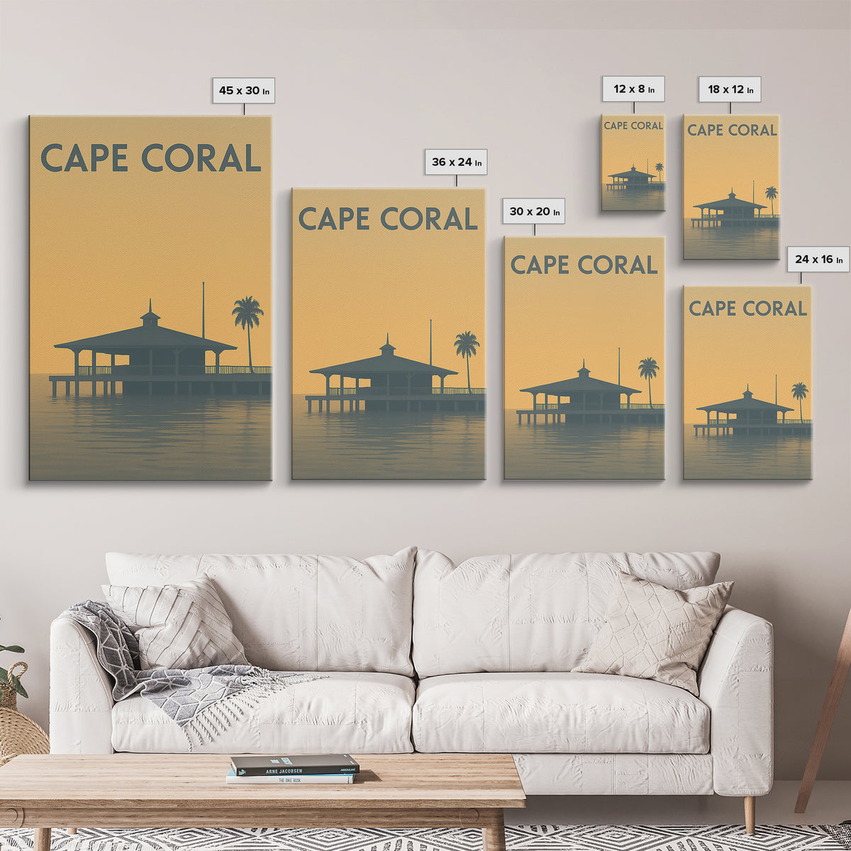 Cape Coral Florida Travel Poster, Framed Canvas Print, Minimalist Retro Wall Art, Cape Coral City Art, Travel Poster Art, Wanderlust Decor