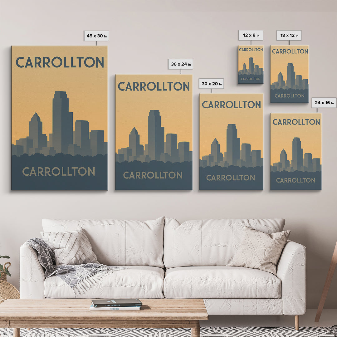 Carrollton Travel Poster, Canvas Print, Minimalist Retro Wall Art, Carrollton City Art, Living Room Wall Art, Vintage City Art